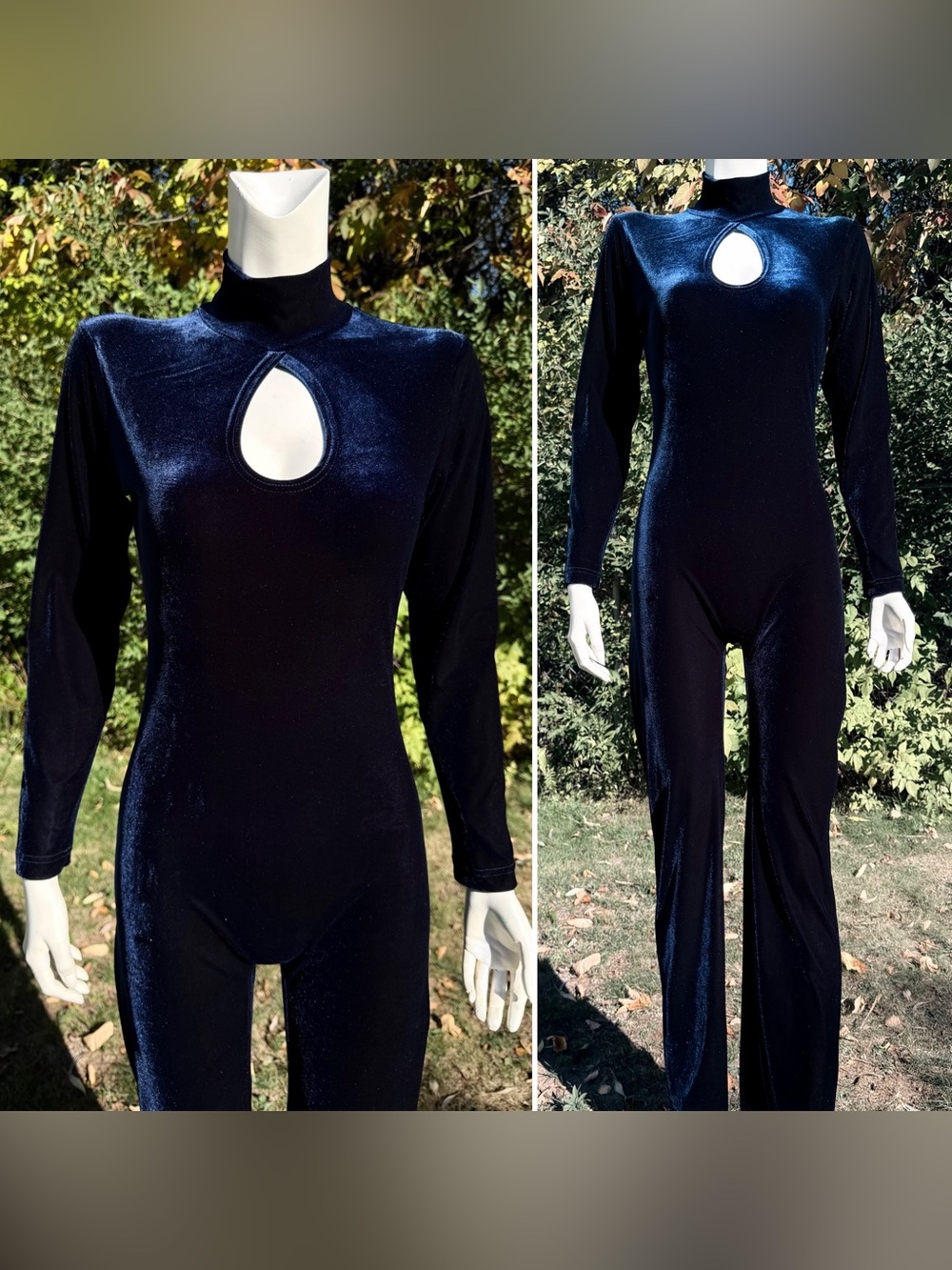 Vintage Keyhole Jumpsuit Moda Int’l Navy Blue Velvet Catsuit Size Medium Romper